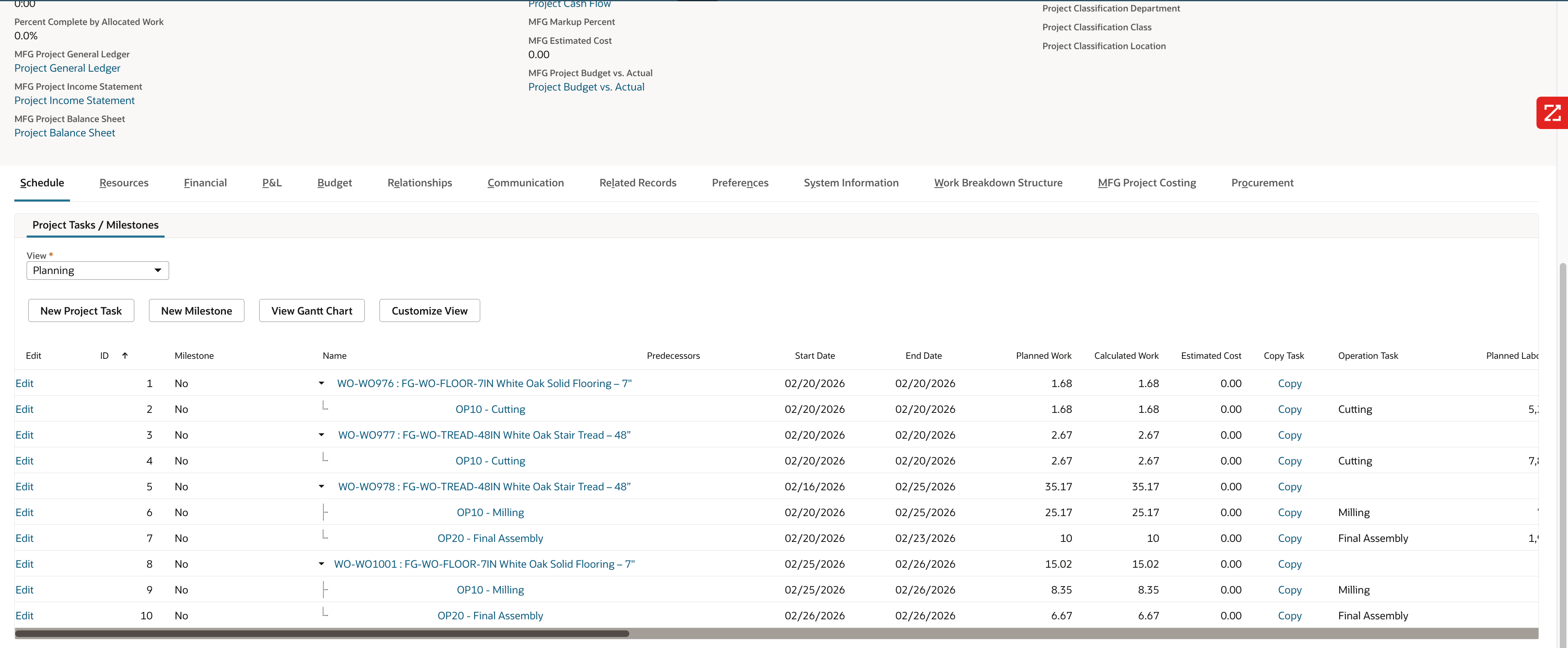 Auto-created project tasks